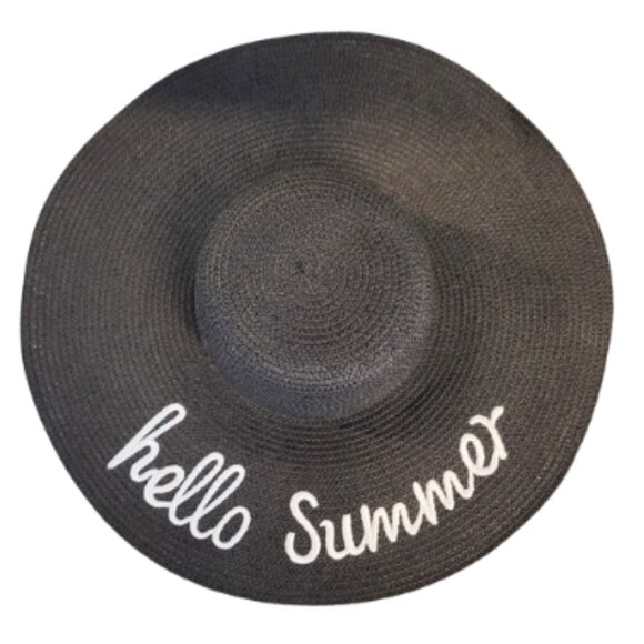 LUCKY 7 "Hello Summer" Black Floppy Summer Beach Hat - 100% Paper - Women's OS - Picture 6 of 8
